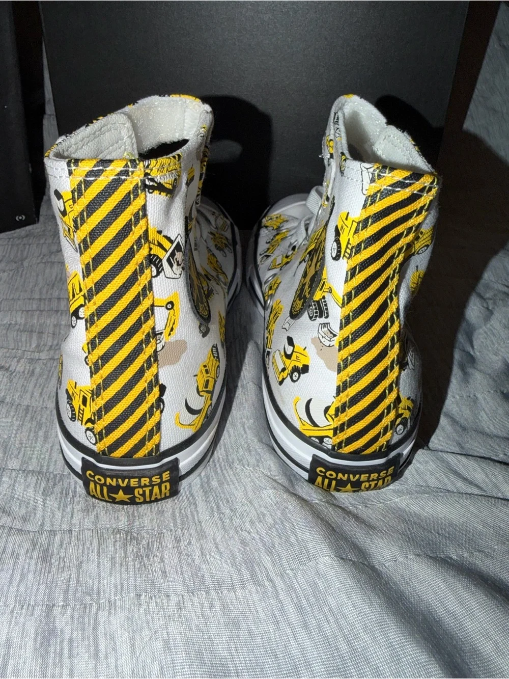 Converse Kids White High-Top Sneakers with Yellow Truck Pattern